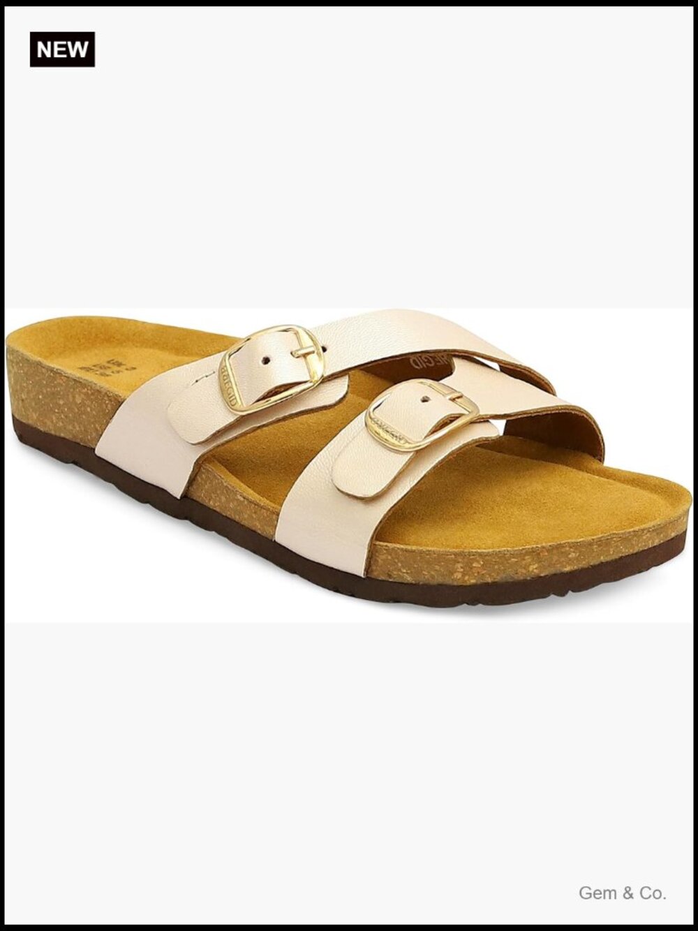 100% Genuine Leather Cork Footbed Slip On Sandals with Arch Support